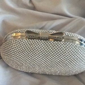 Silver studded evening bag, with chain strap